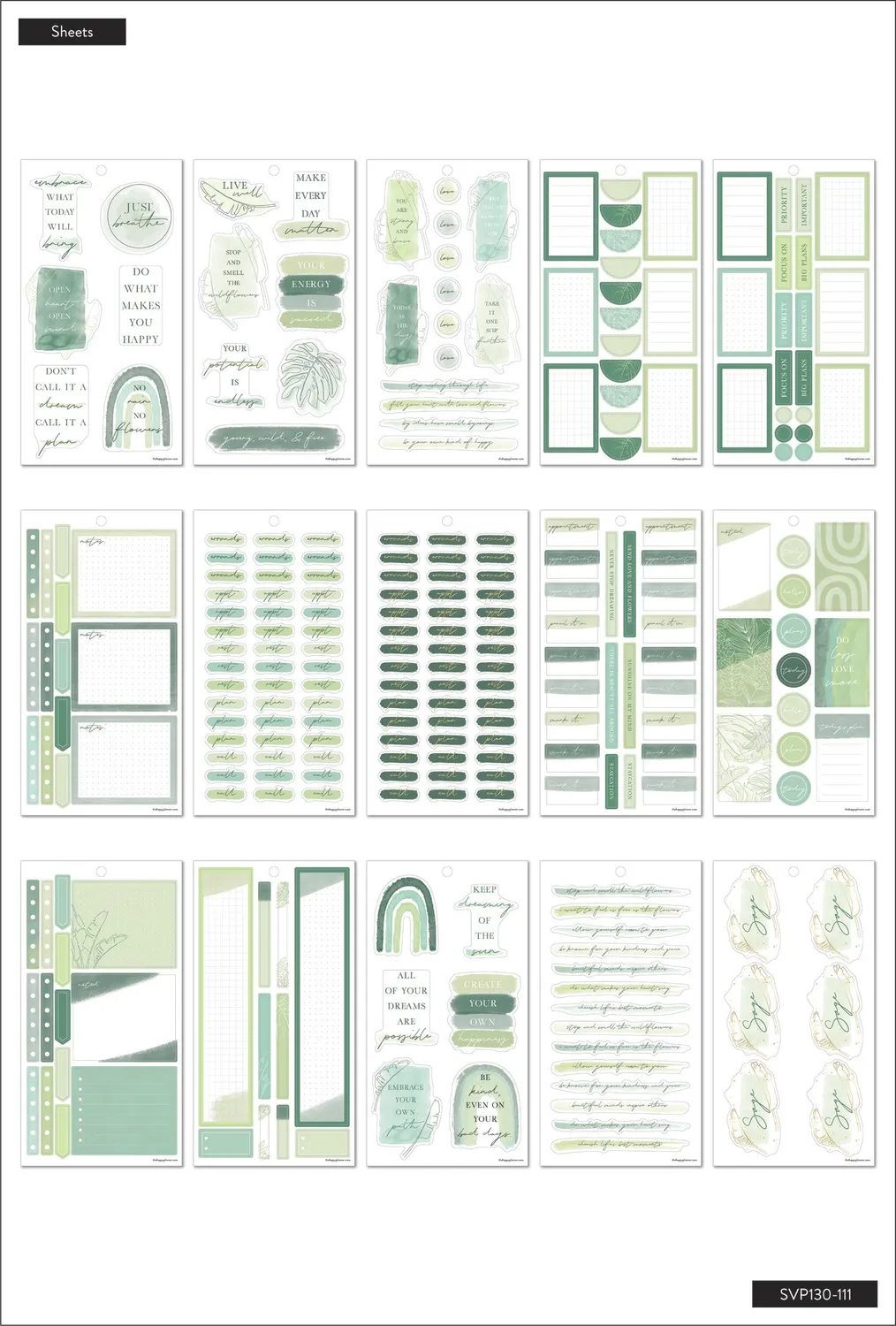 Happy Planner Sage stickers x610 vert doré