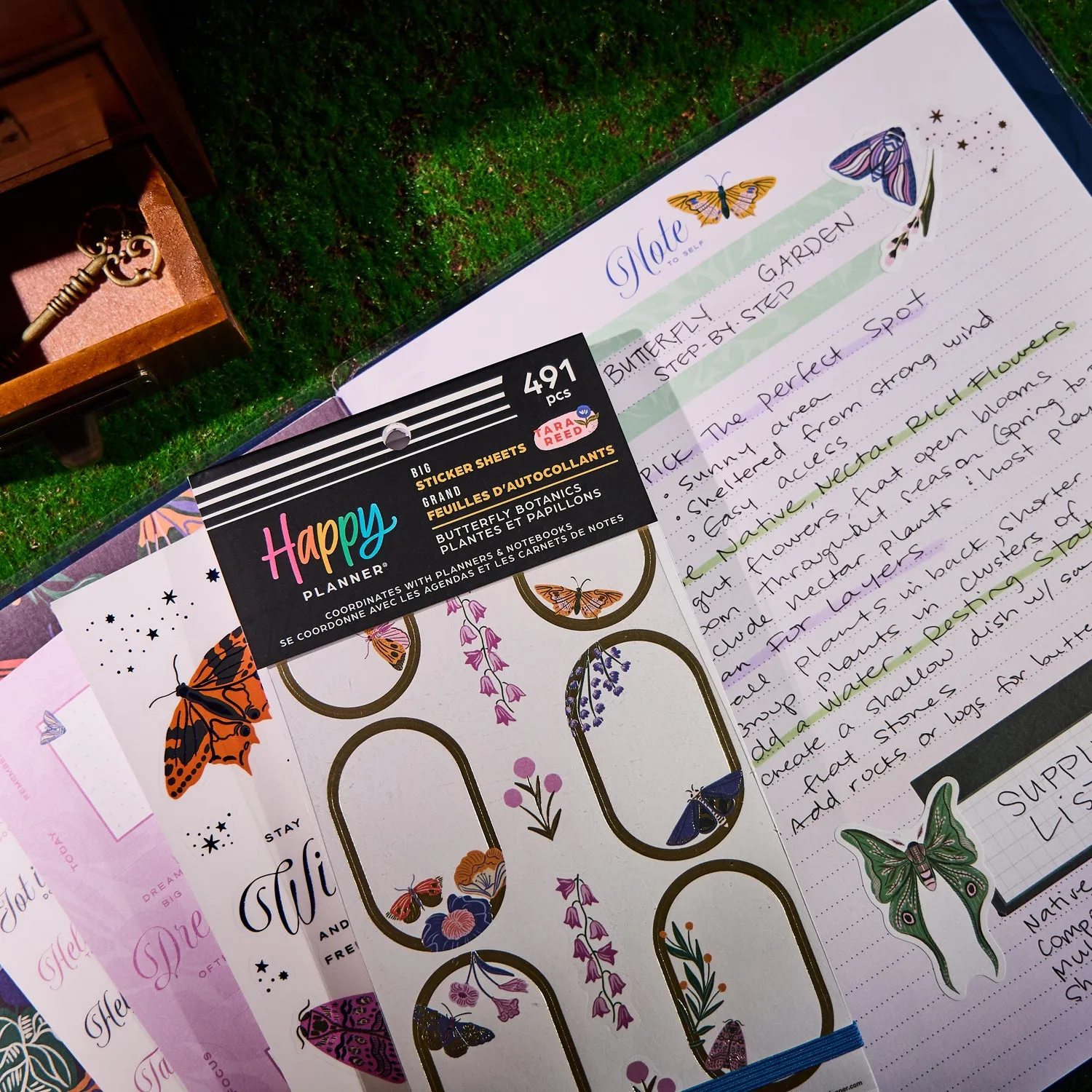 Happy Planner Butterfly Botanics stickers Big 491 doré floral