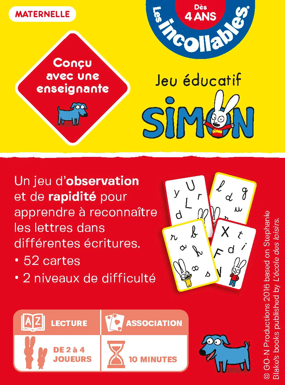 Les Incollables Simon lettres jeu cartes observation
