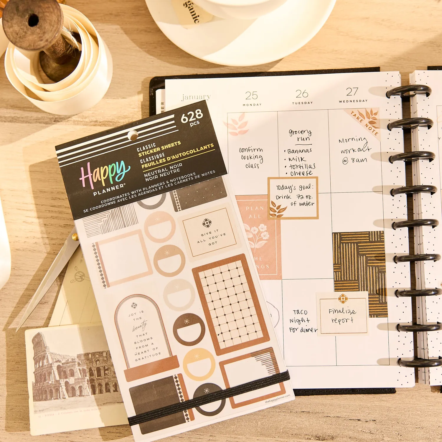 Happy Planner Neutral Noir stickers classiques 30 feuilles