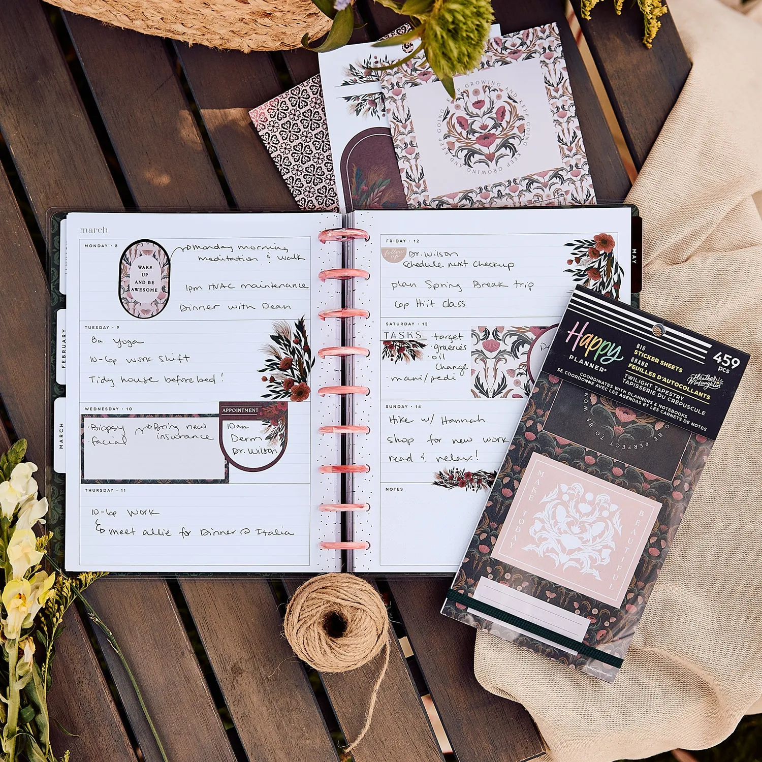 Happy Planner Twilight Tapestry stickers Big 30 feuilles floral