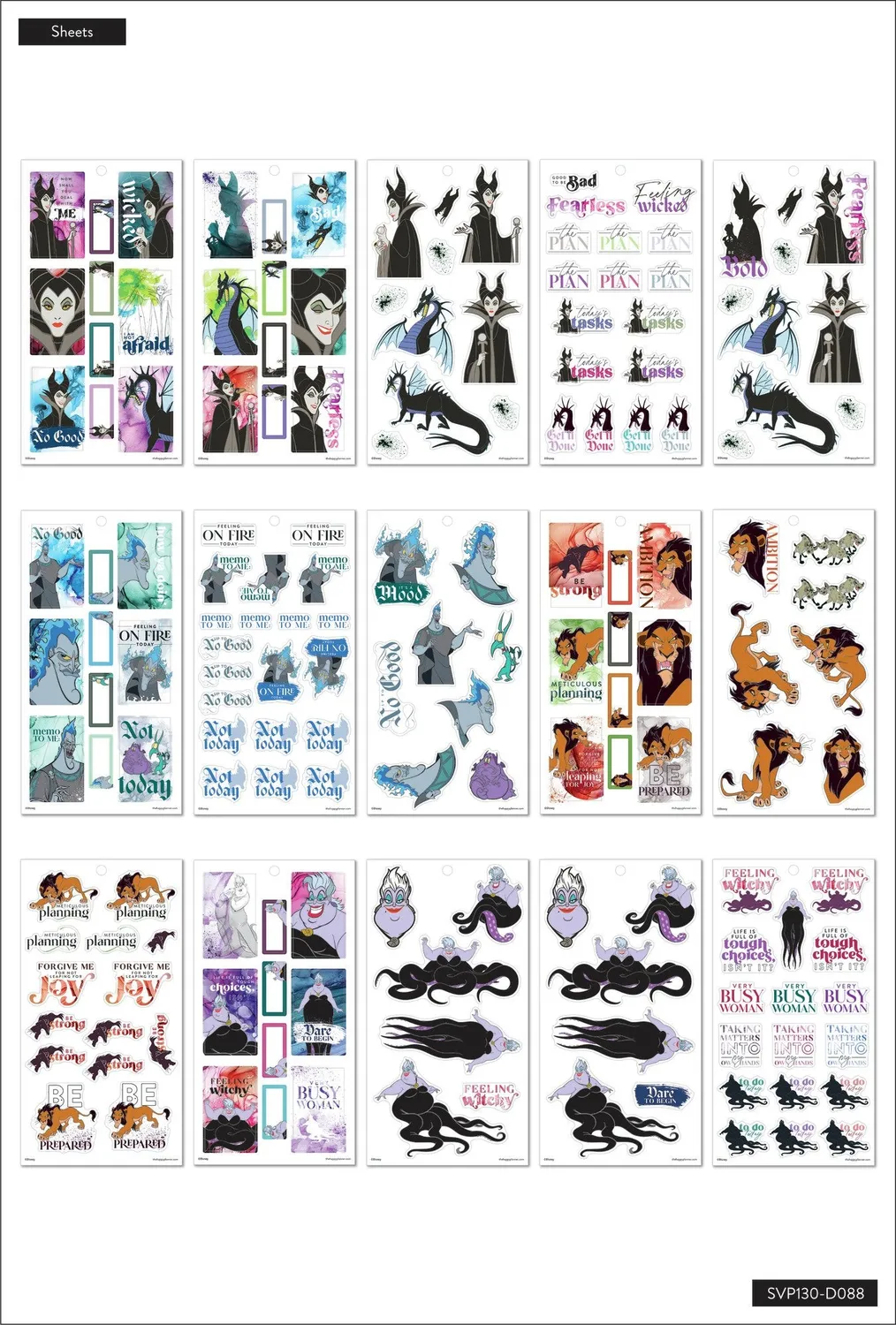 Happy Planner Disney Villains stickers 30 planches 322 pièces