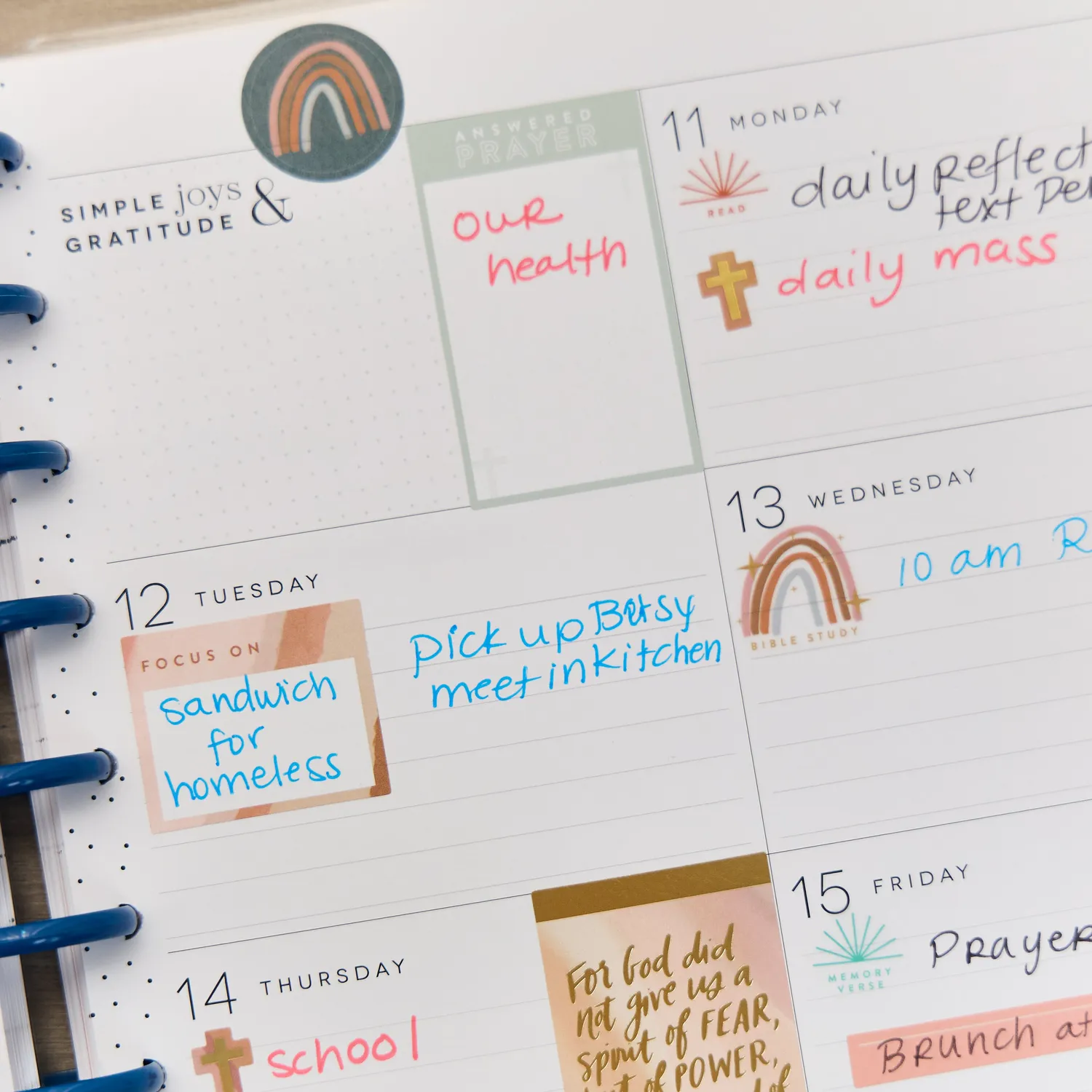 Happy Planner Watercolor Grace Faith 2026 agenda Big 12 mois prière