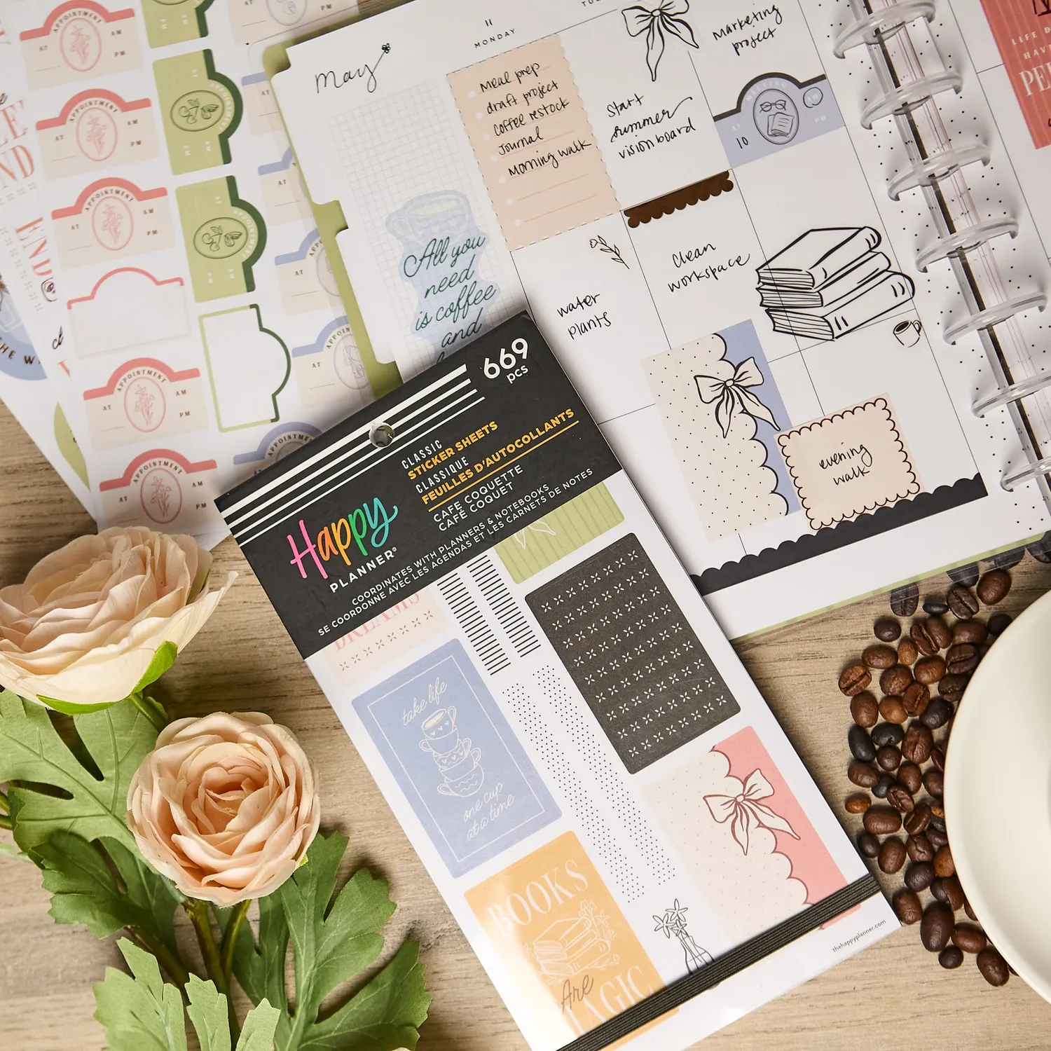 Happy Planner Café Coquette stickers value pack 30 feuilles