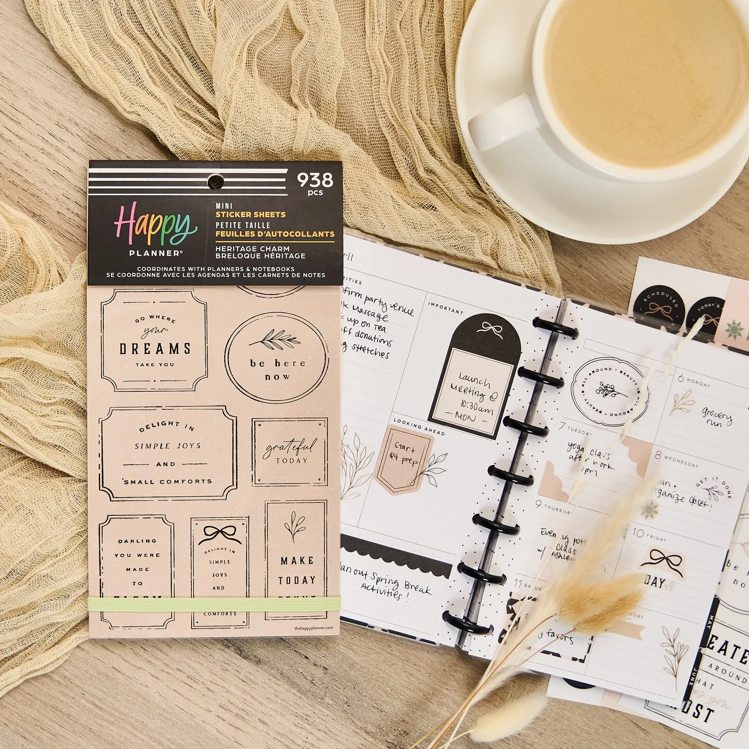 Happy Planner Heritage Charm mini stickers 938 pièces vintage