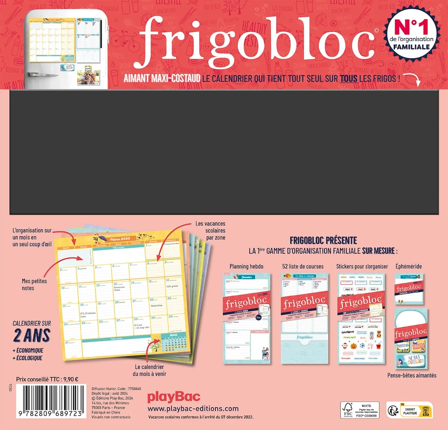 Frigobloc Planning Mensuel 2 ans calendrier frigo 2025-2026