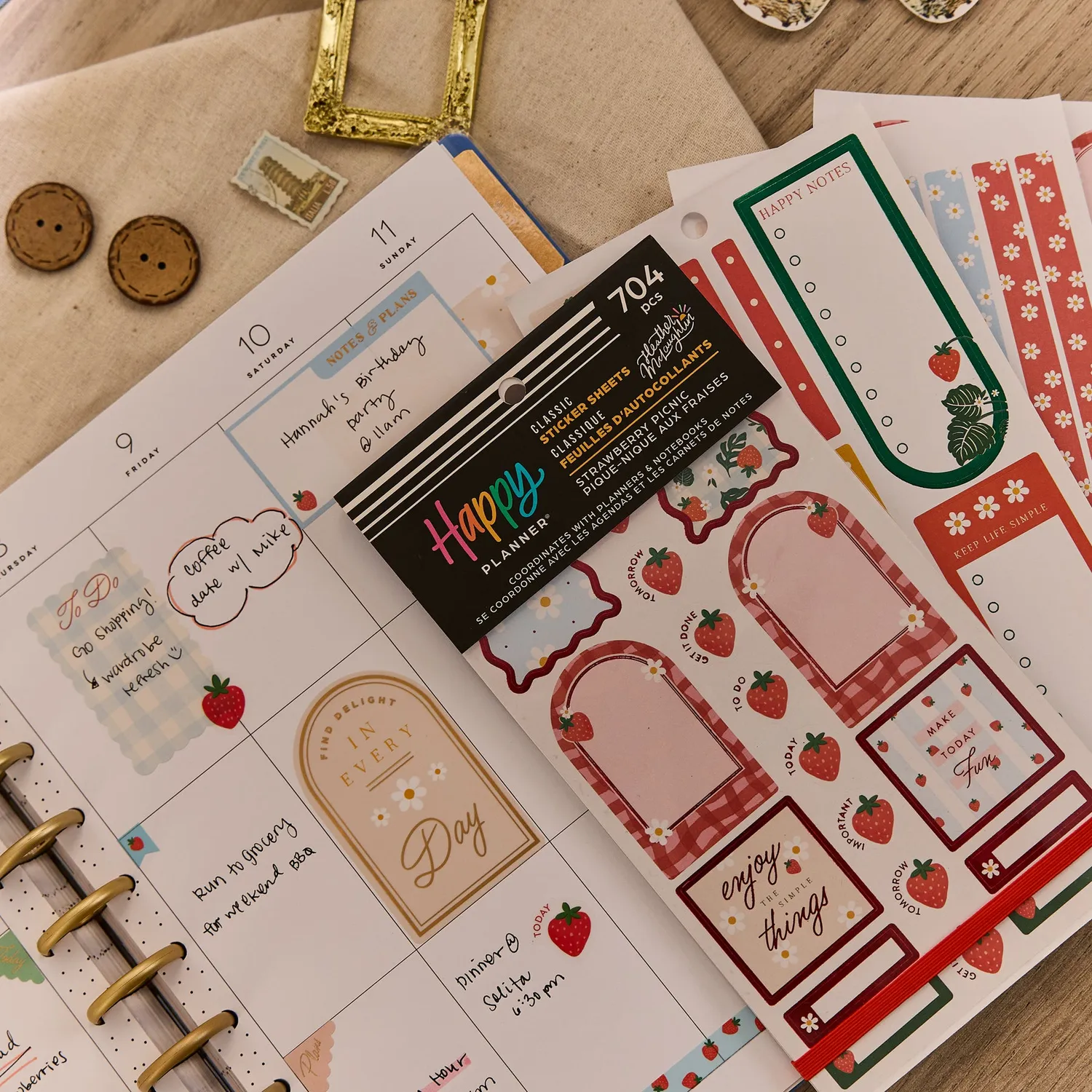 Happy Planner Strawberry Picnic autocollants 30 feuilles fraise