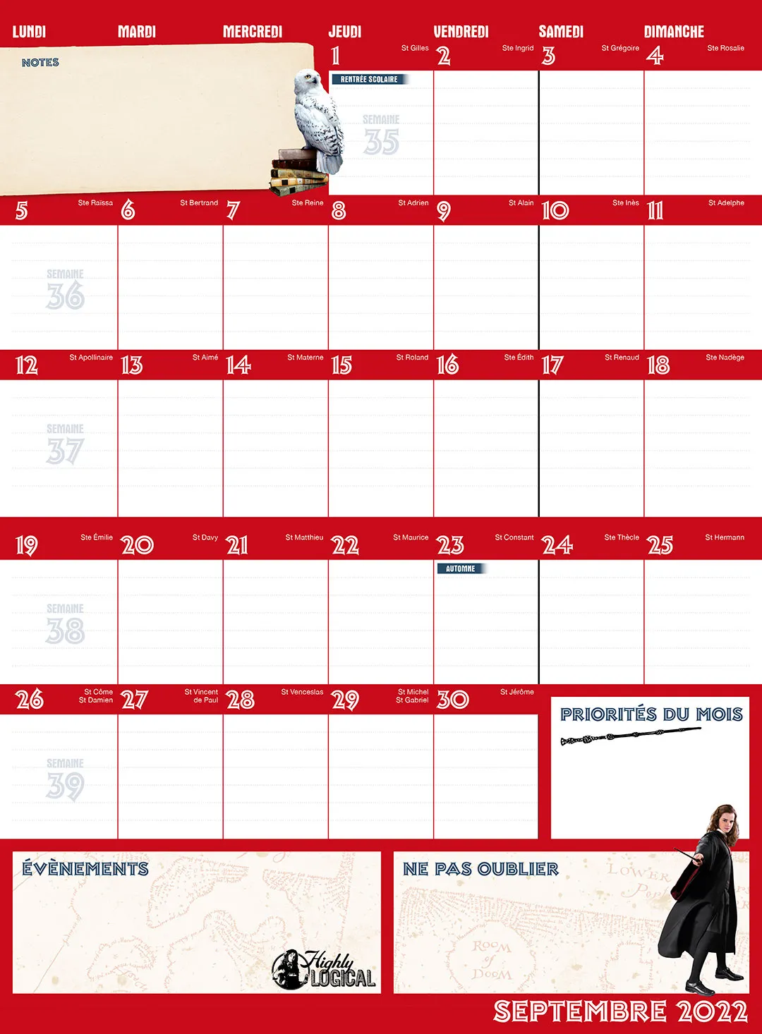 Frigobloc Harry Potter Mon calendrier organiseur 2023-2024 calendrier 16 mois