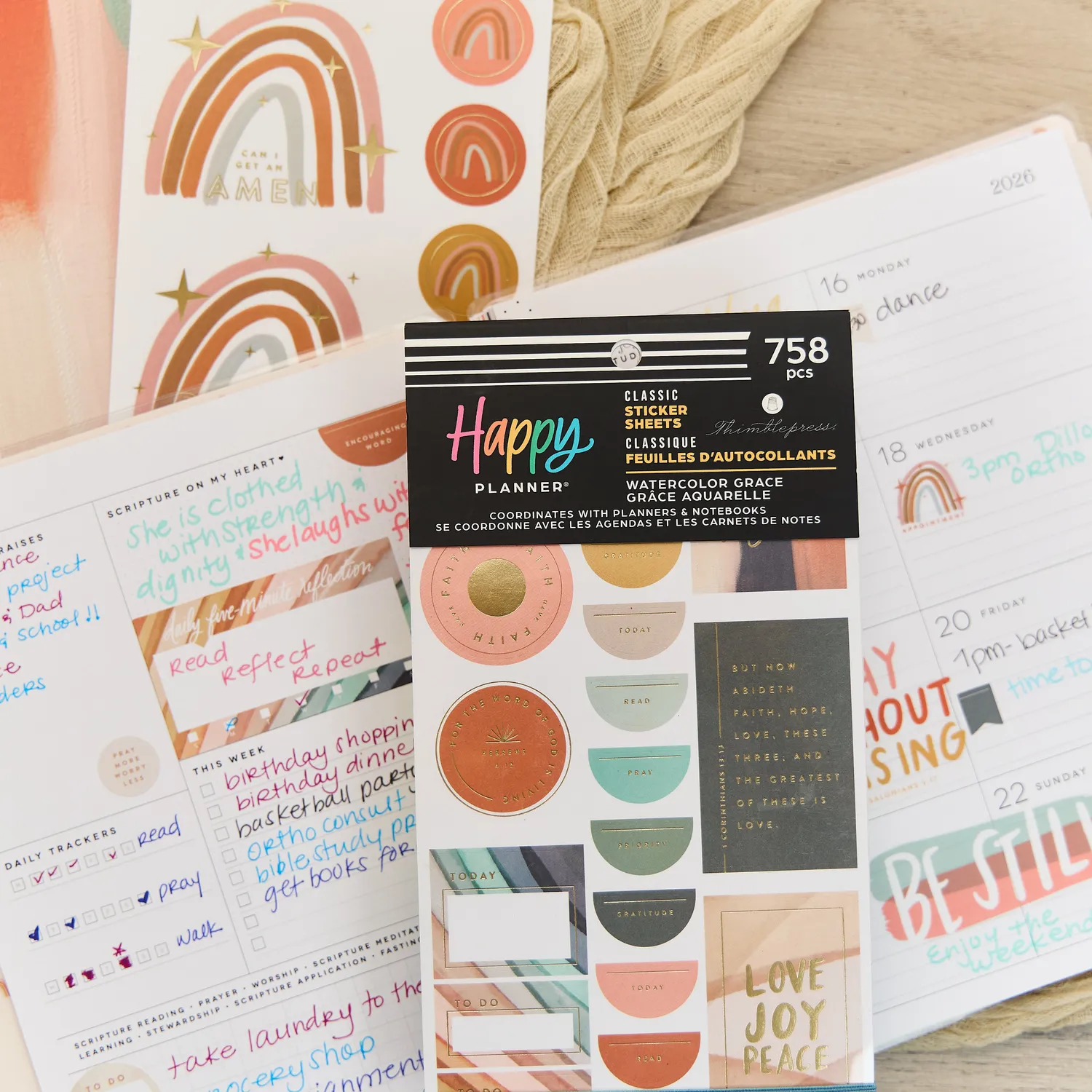 Me & my big ideas Happy Planner Watercolor Grace lot stickers foi