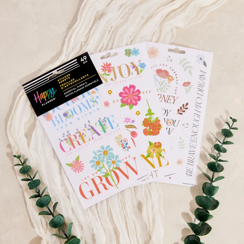 Happy Planner Essential Florals stickers 5 feuilles 49 pièces