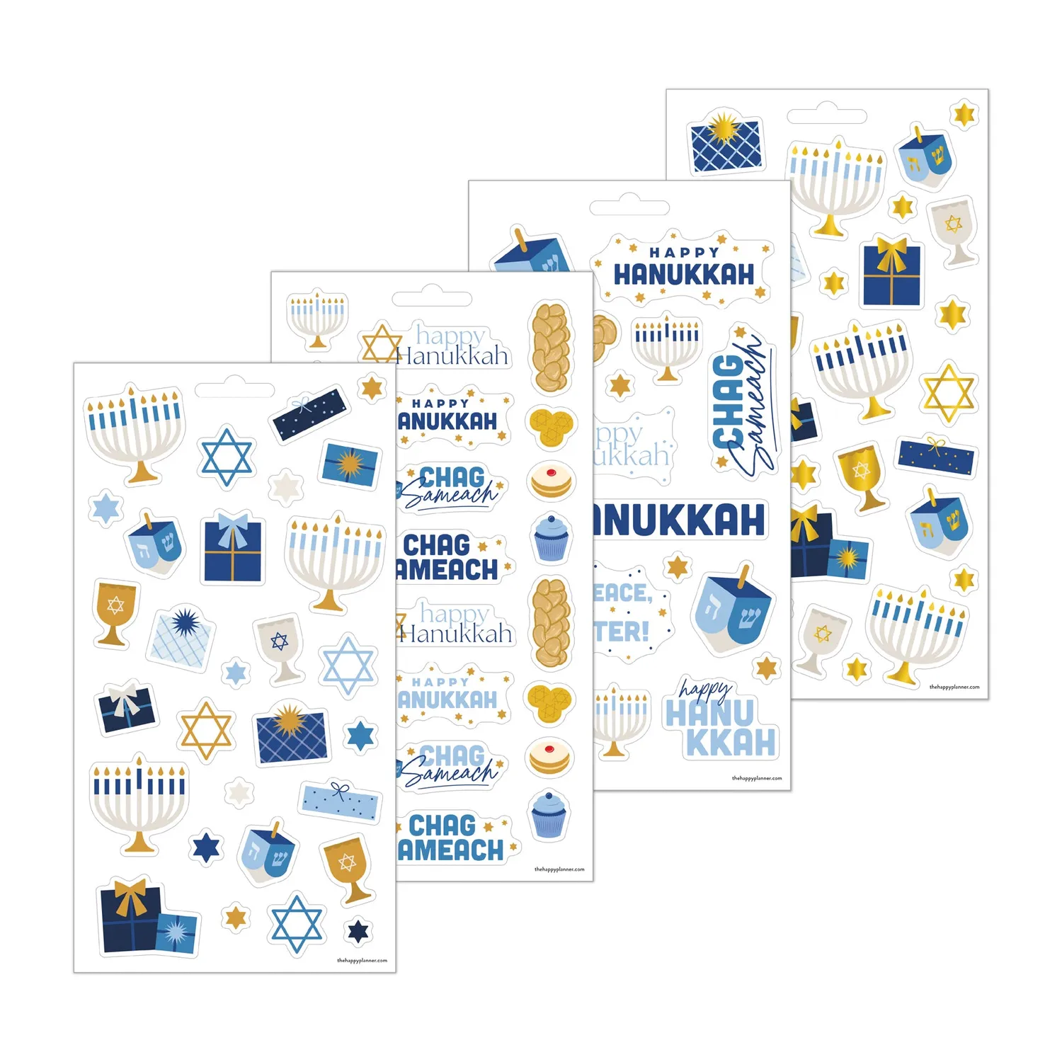 Happy Planner Hanukkah stickers agenda 5 planches bleu or