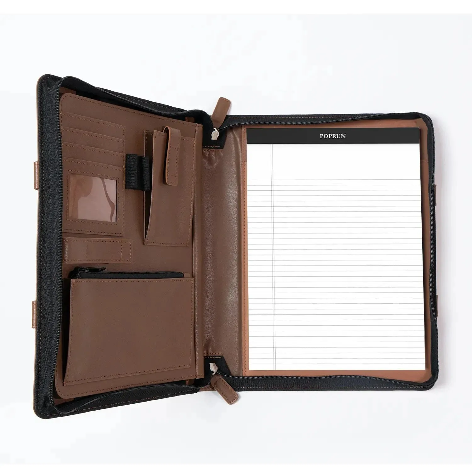 Poprun PF1113PU-BN conférencier zippé cuir marron avec bloc