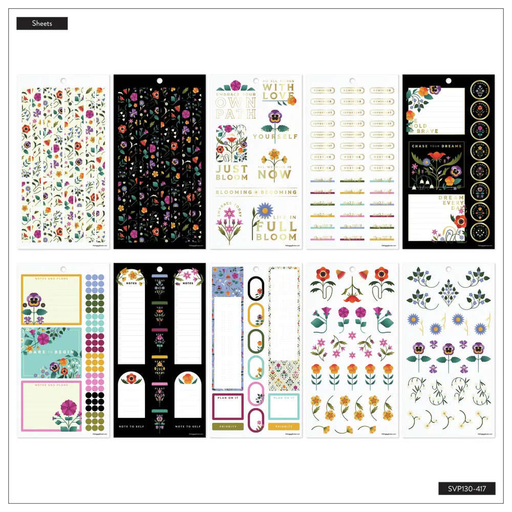 Happy Planner Radiant Garden stickers fleurs 653 pièces