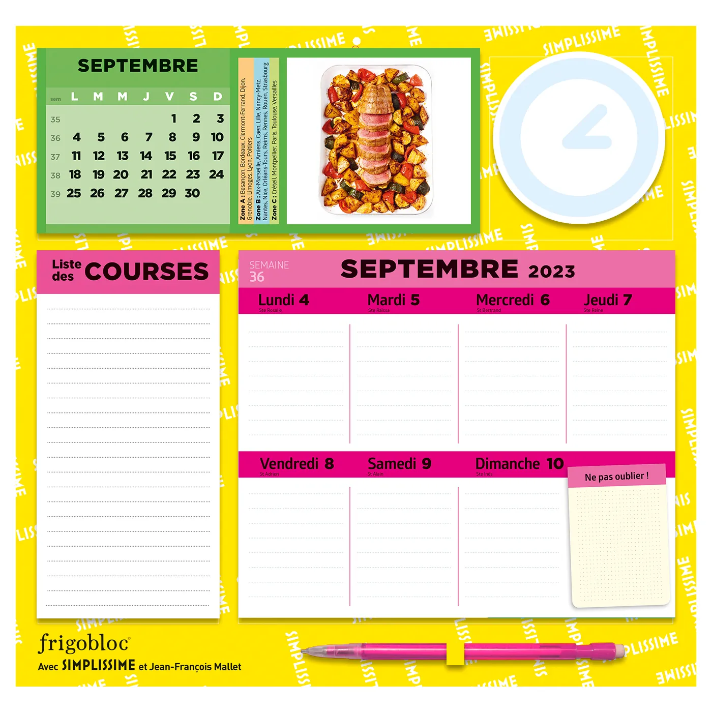 Frigobloc Hebdomadaire 2024 Simplissime calendrier familial aimanté