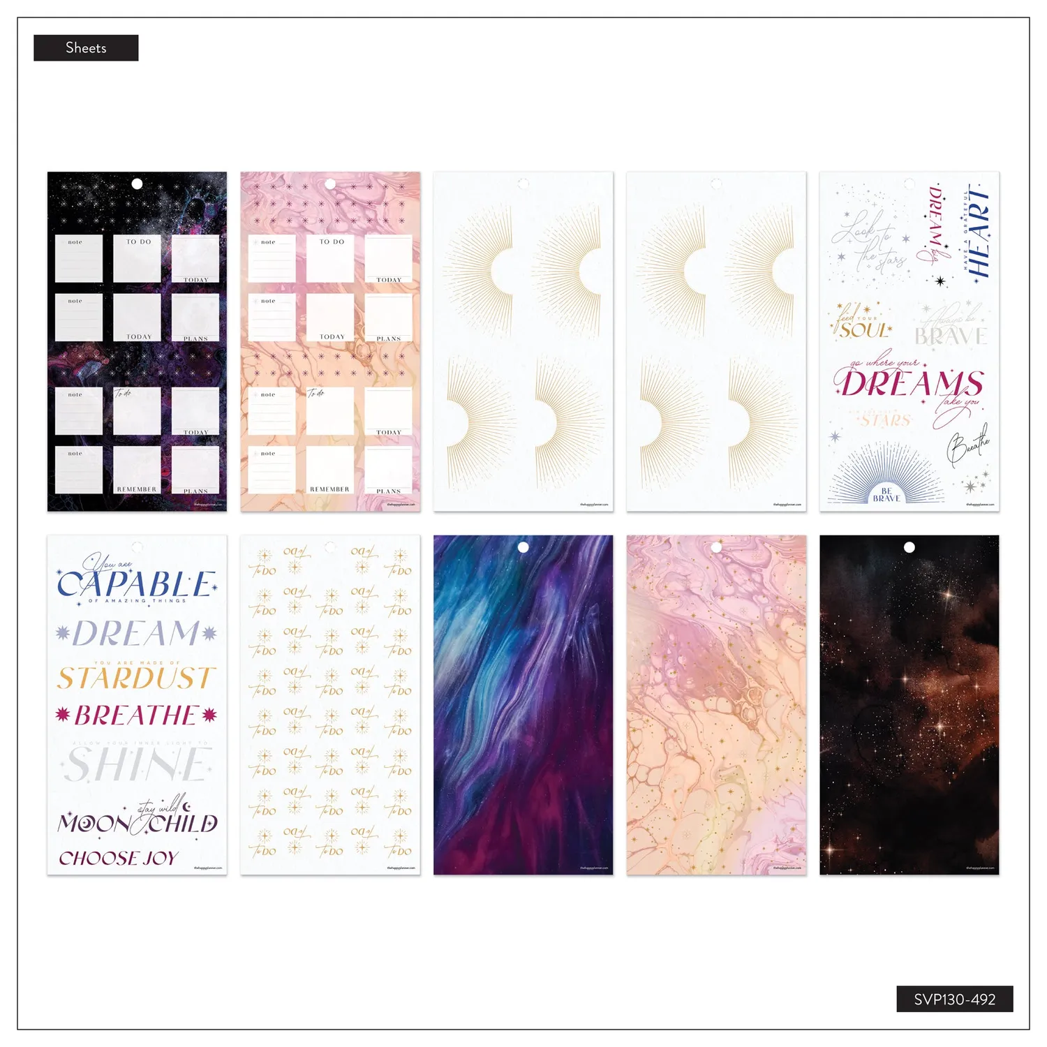 Happy Planner Stargaze Shimmer autocollants 30 feuilles ciel