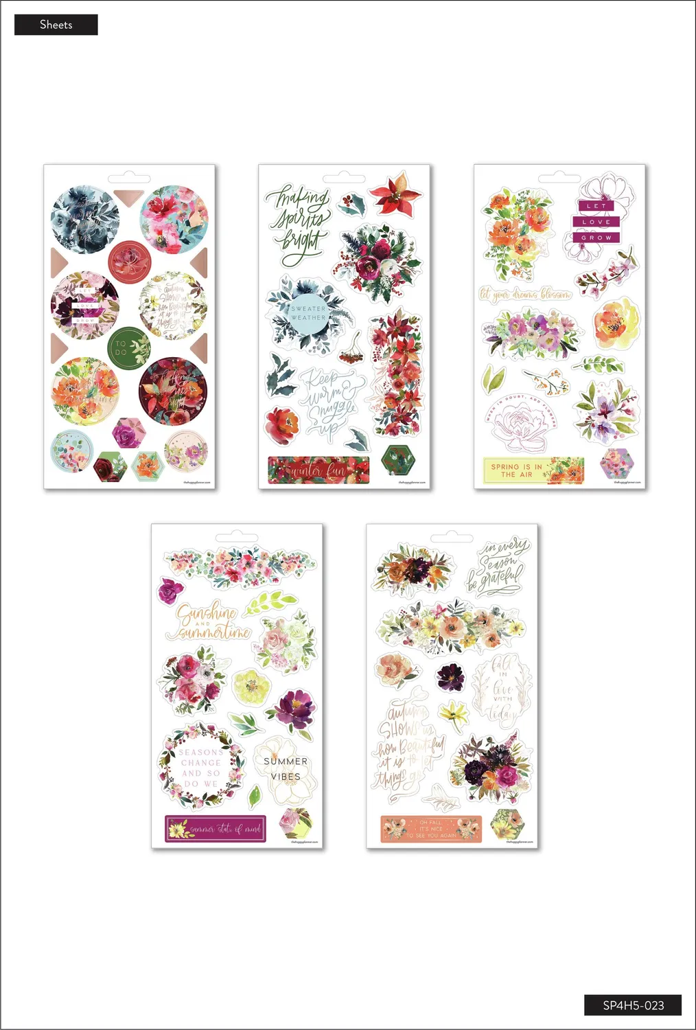 Happy Planner Seasonal Watercolor stickers aquarelle 5 feuilles