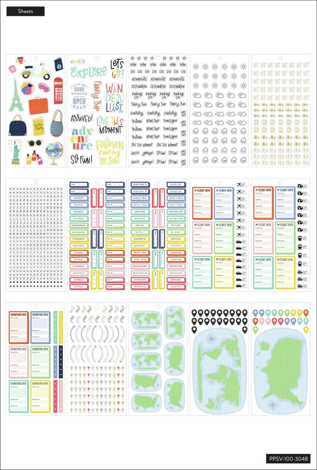 Happy Planner Travel stickers voyage 1281 pcs 30 feuilles