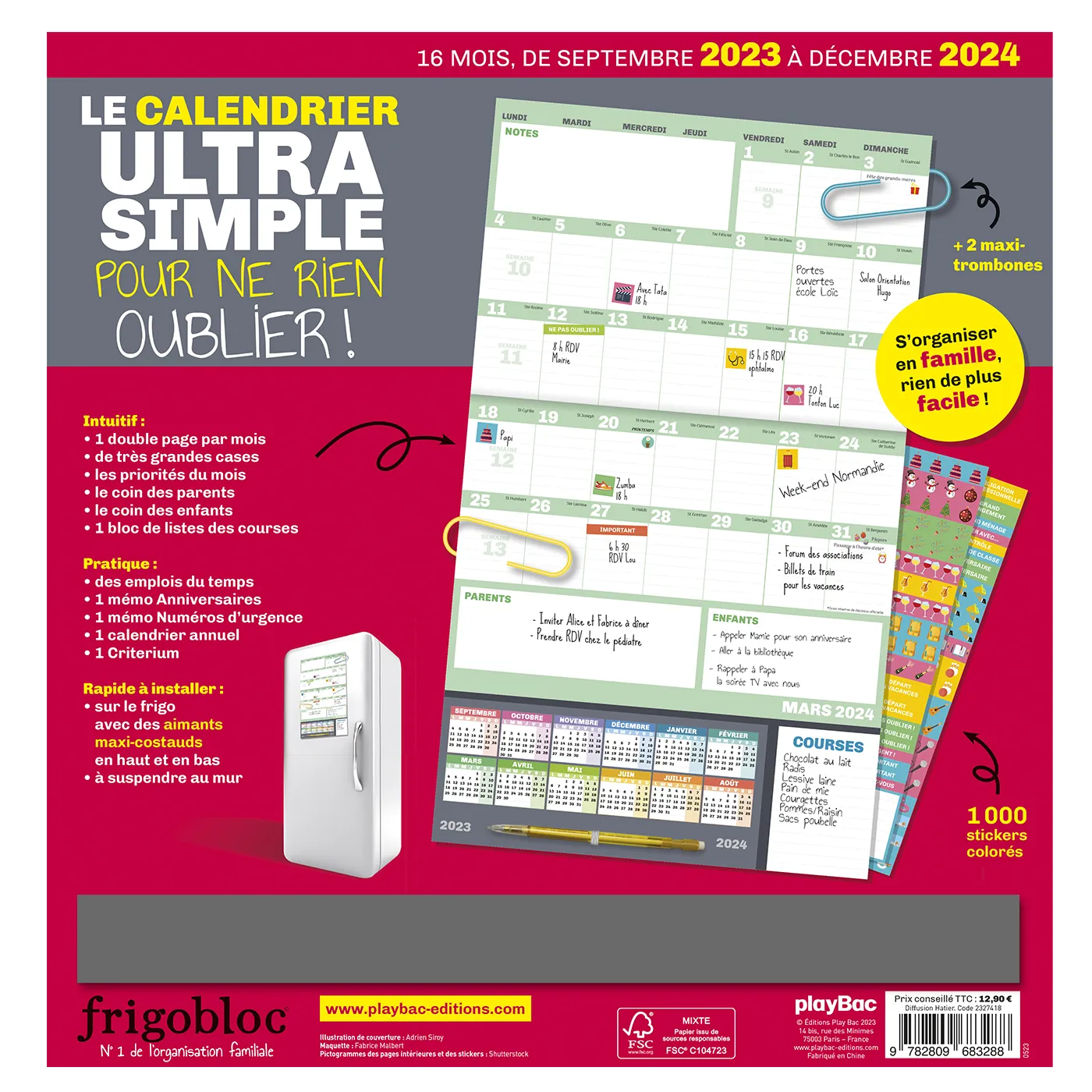 Frigobloc Ultra Simple calendrier familial aimanté frigo