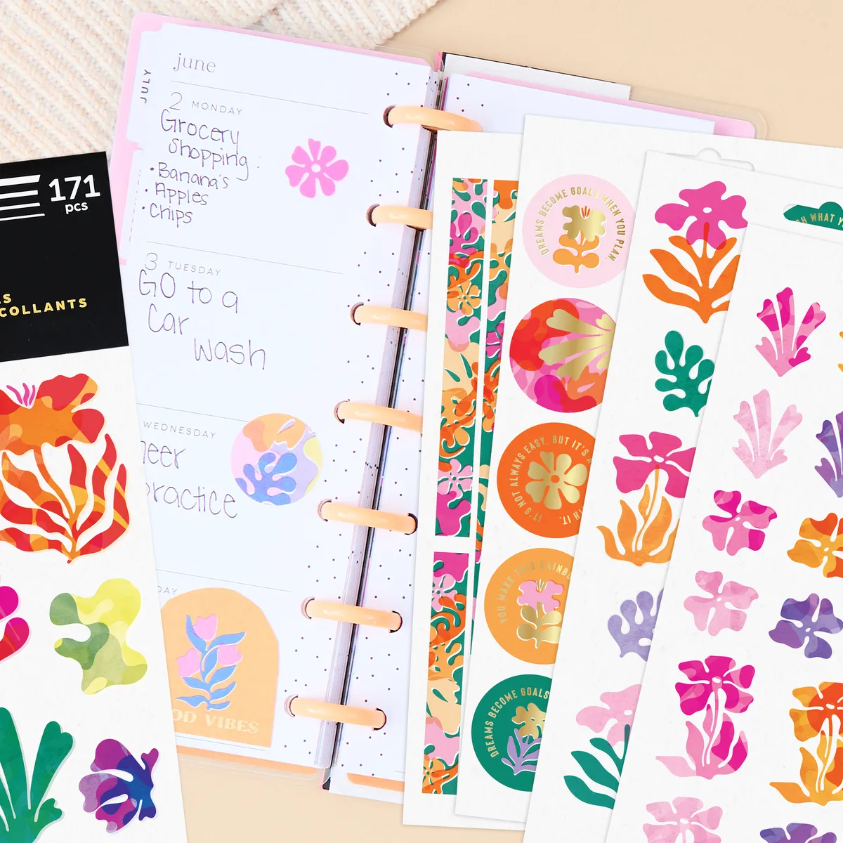 Happy Planner Vivid Tropics stickers 10 planches 171 pièces