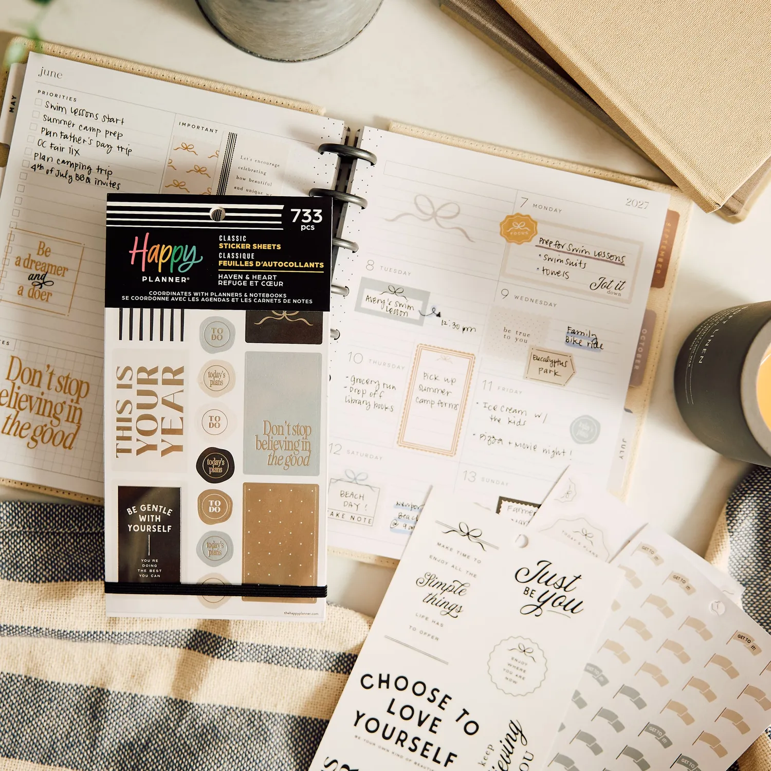 Happy Planner Haven & Heart stickers value pack 30 planches neutres