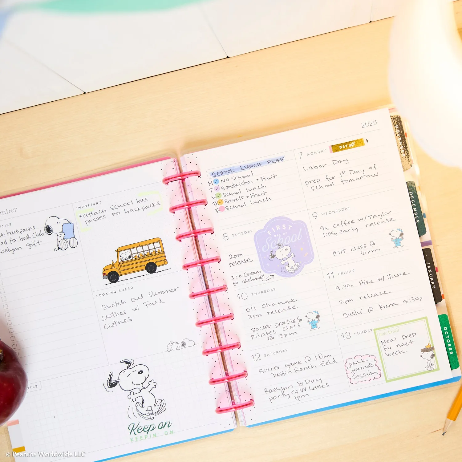 Happy Planner Peanuts 2026-2027 agenda Classic Dashboard 12 mois