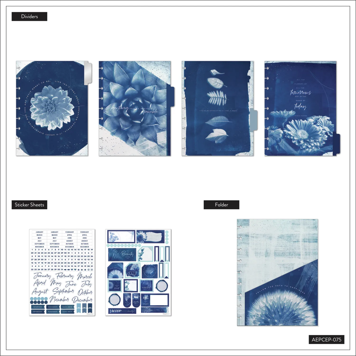 Happy Planner Cyanotype recharge agenda Classic 4 mois