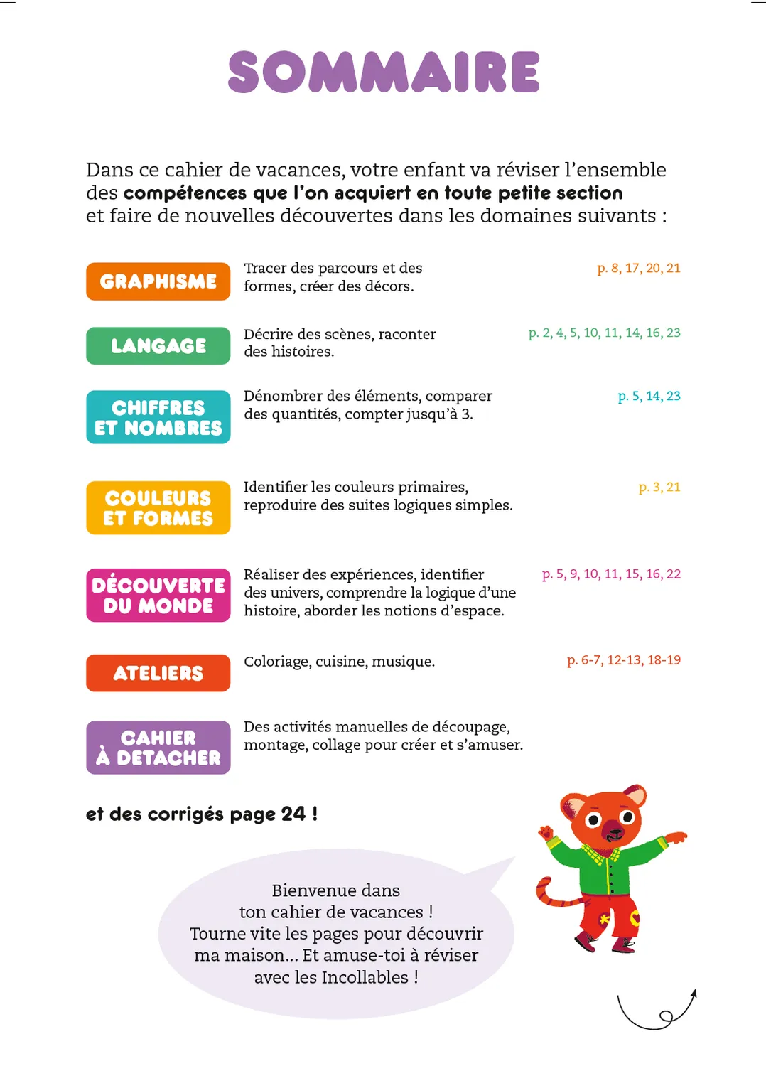 Les Incollables cahier de vacances 2-3 ans TPS-PS programme