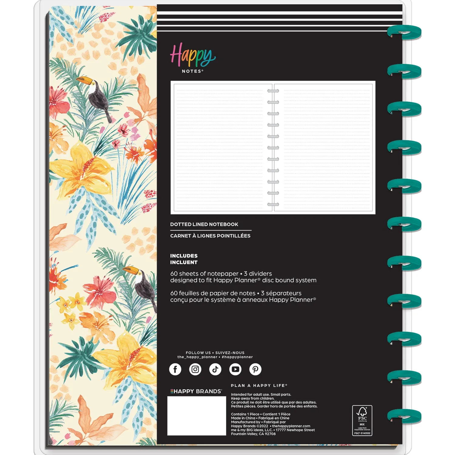 Happy Planner Wild Jungle Big carnet pointillé 60 feuilles ligné pointillé