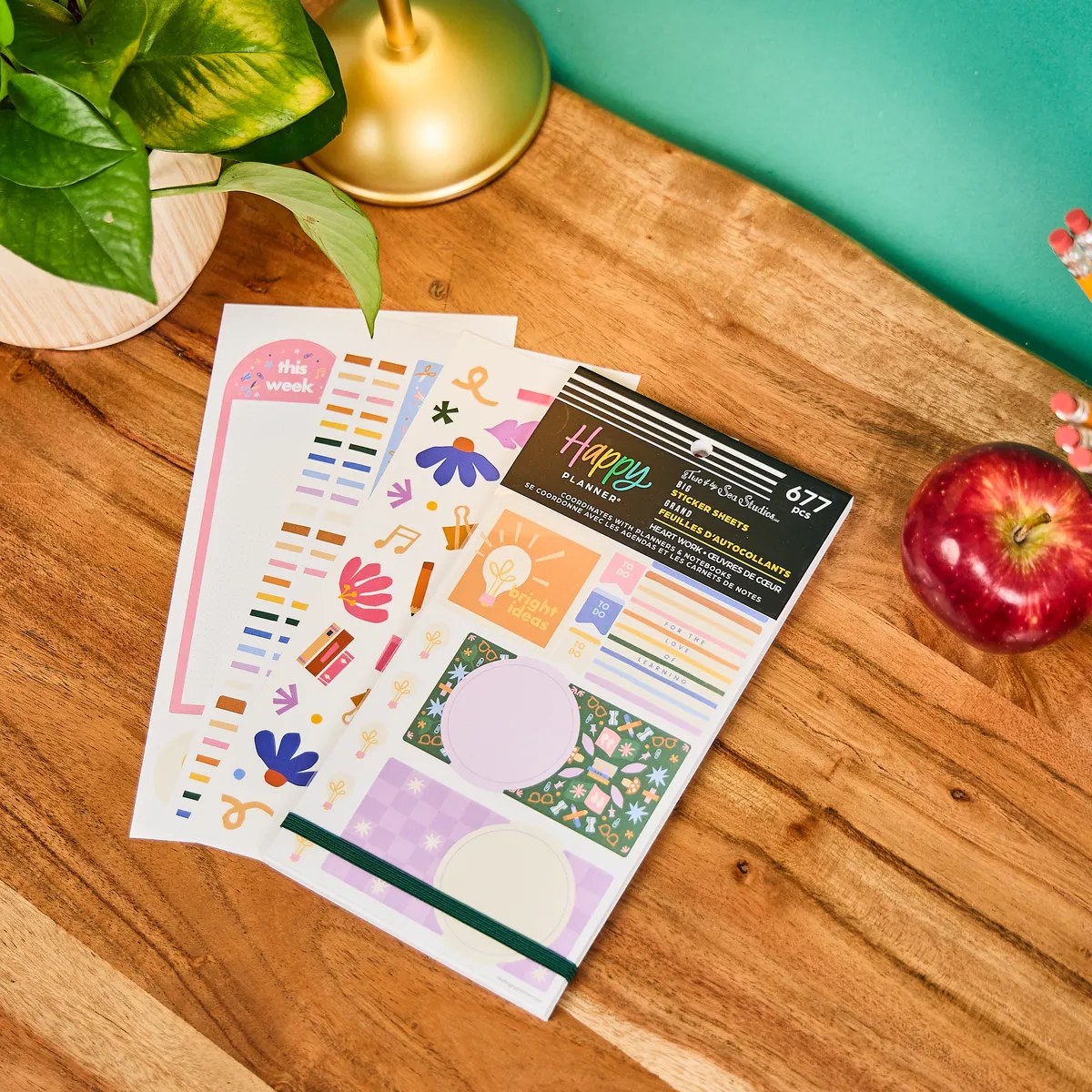 Happy Planner Heart Work Teacher big stickers 677 école