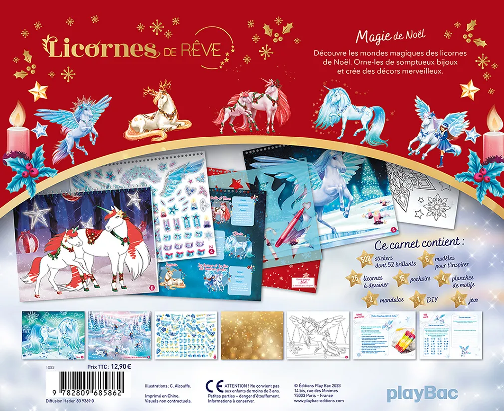 Frigobloc Licornes de Rêve Magie de Noël carnet créatif 2023 autocollants