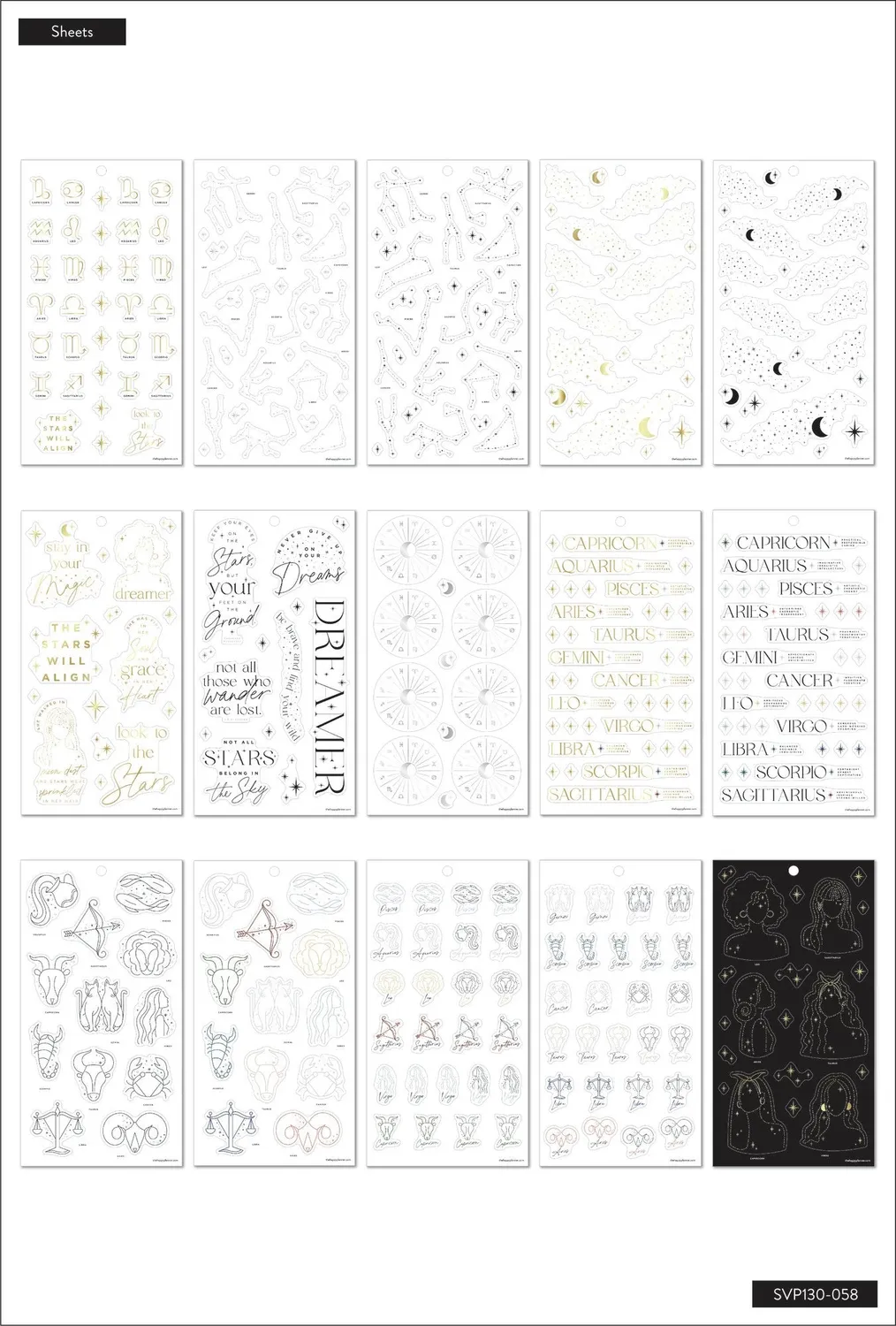 Happy Planner Zodiac stickers value pack 30 feuilles 638 transparent