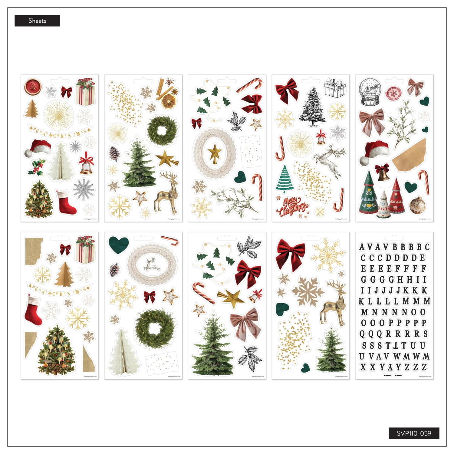 Happy Planner Vintage Holiday stickers Noël 10 planches