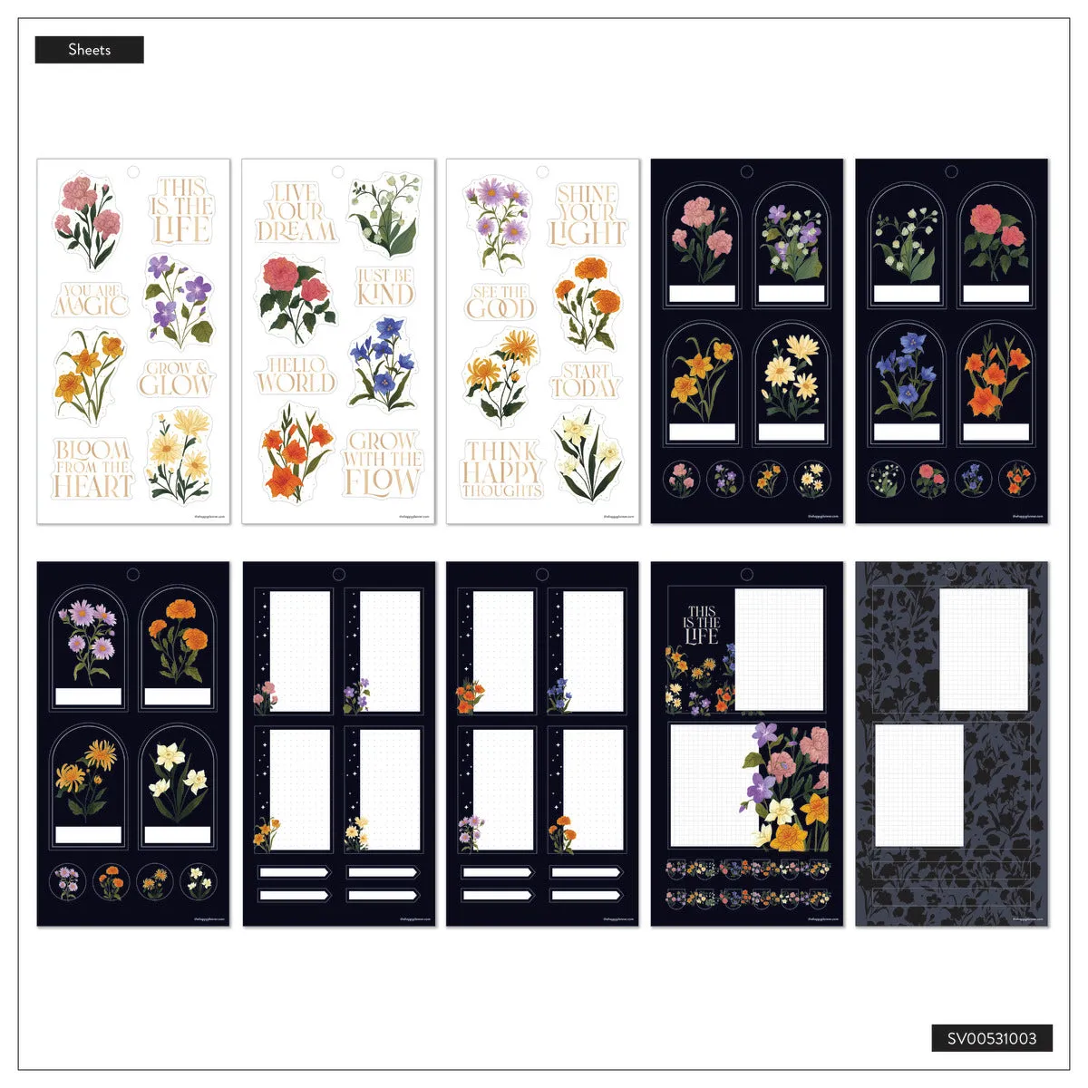 Happy Planner Dark Garden stickers Big floral 313 doré