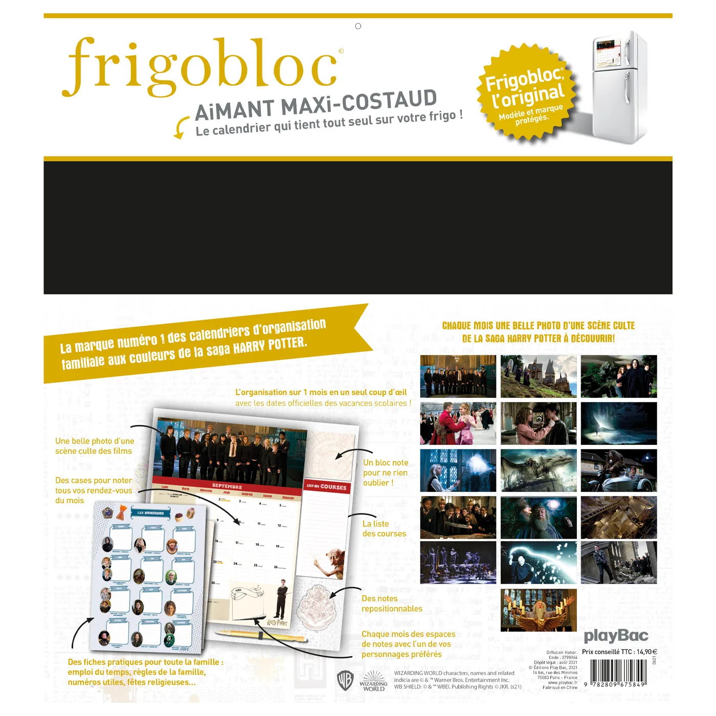Frigobloc Mensuel Harry Potter 2022 calendrier familial aimanté
