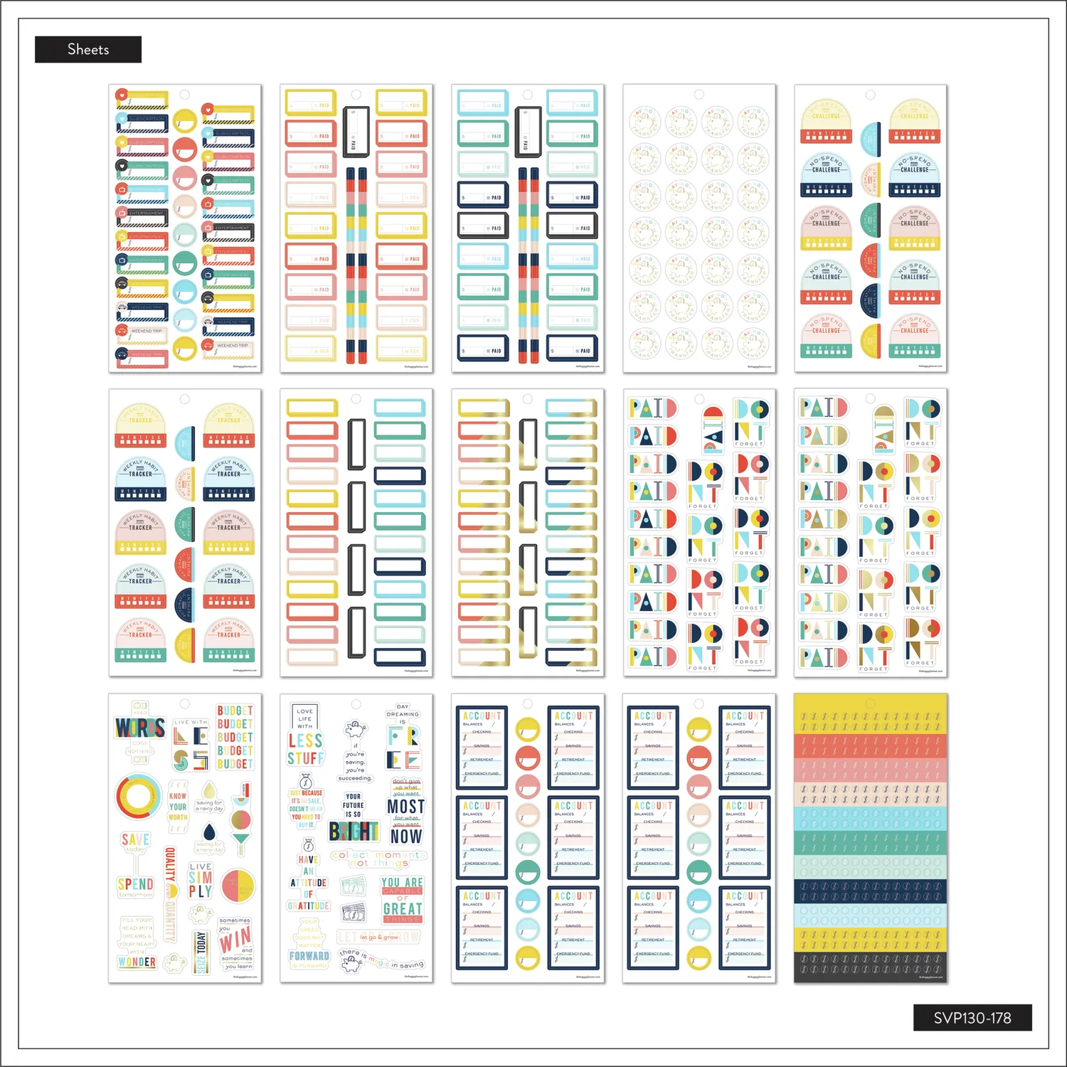 Happy Planner Bright Retro Budget stickers 1151 épargne
