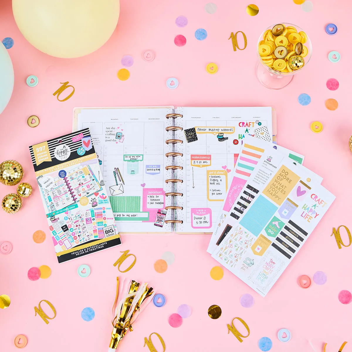 Happy Planner Golden Cheers bundle stickers 5 carnets + tote