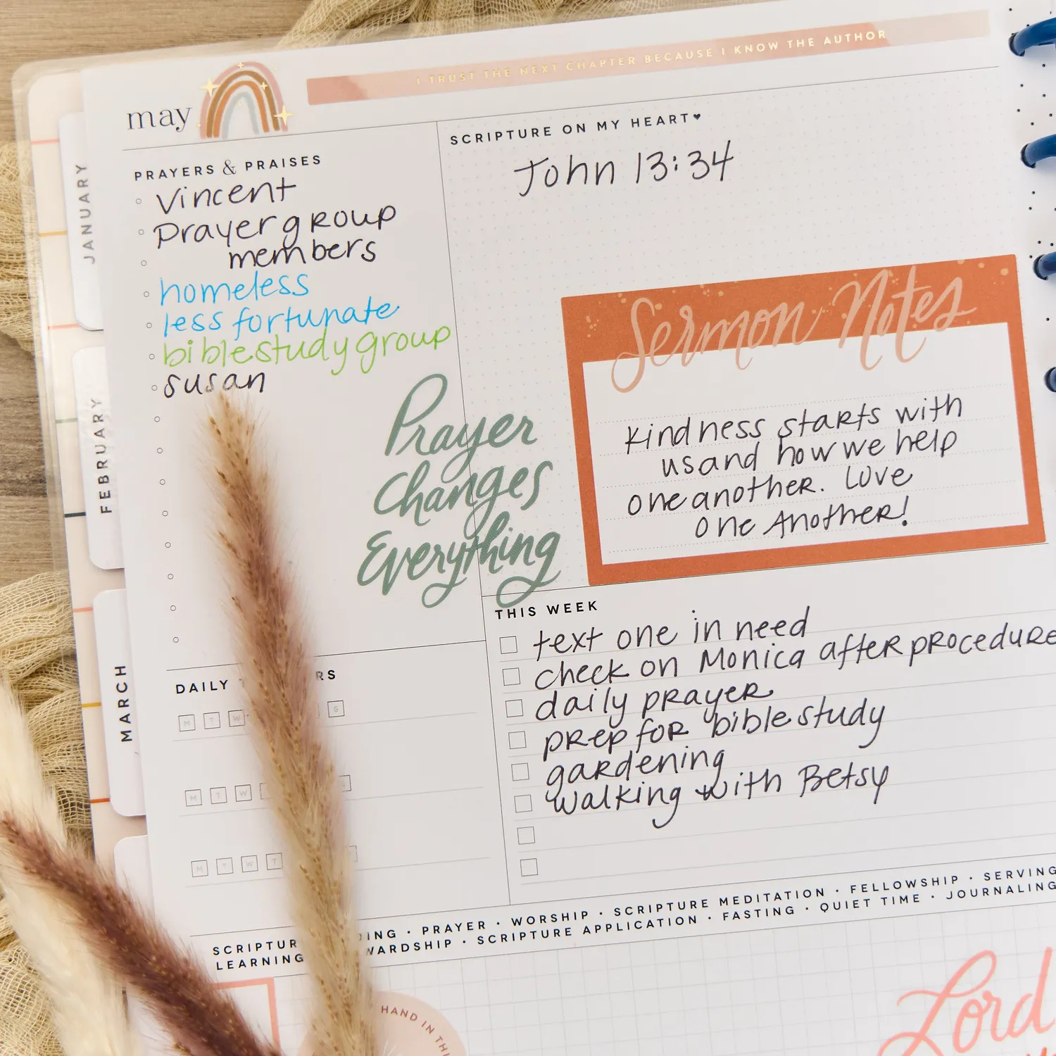 Happy Planner Watercolor Grace Faith 2026 agenda Big 12 mois prière