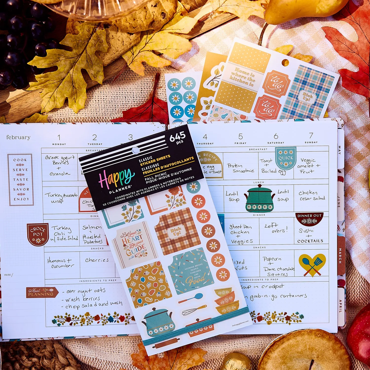 Happy Planner Fall Picnic stickers repas 30 planches