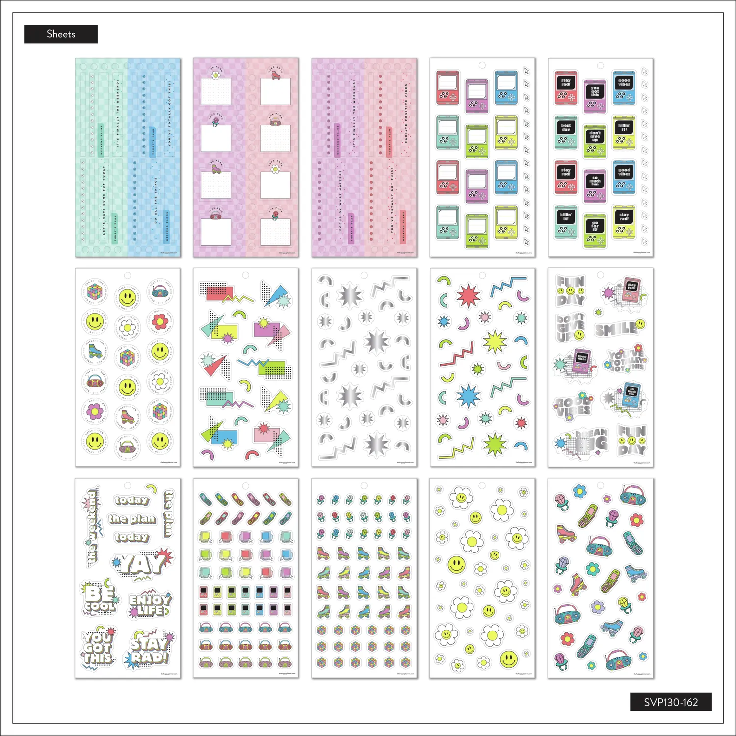 Happy Planner 90s Mini carnet stickers 786 rétro doré