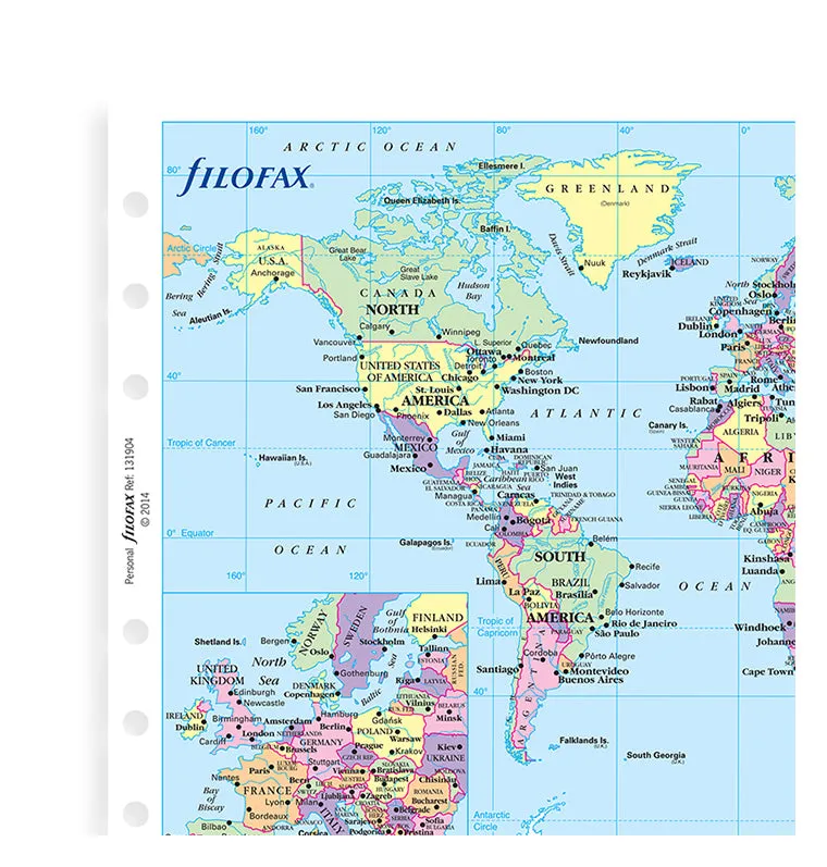 Filofax Classic carte monde Personal pour organiseur