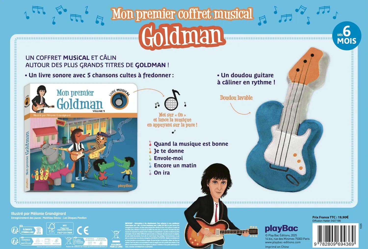 Frigobloc Goldman coffret musical livre sonore + doudou guitare