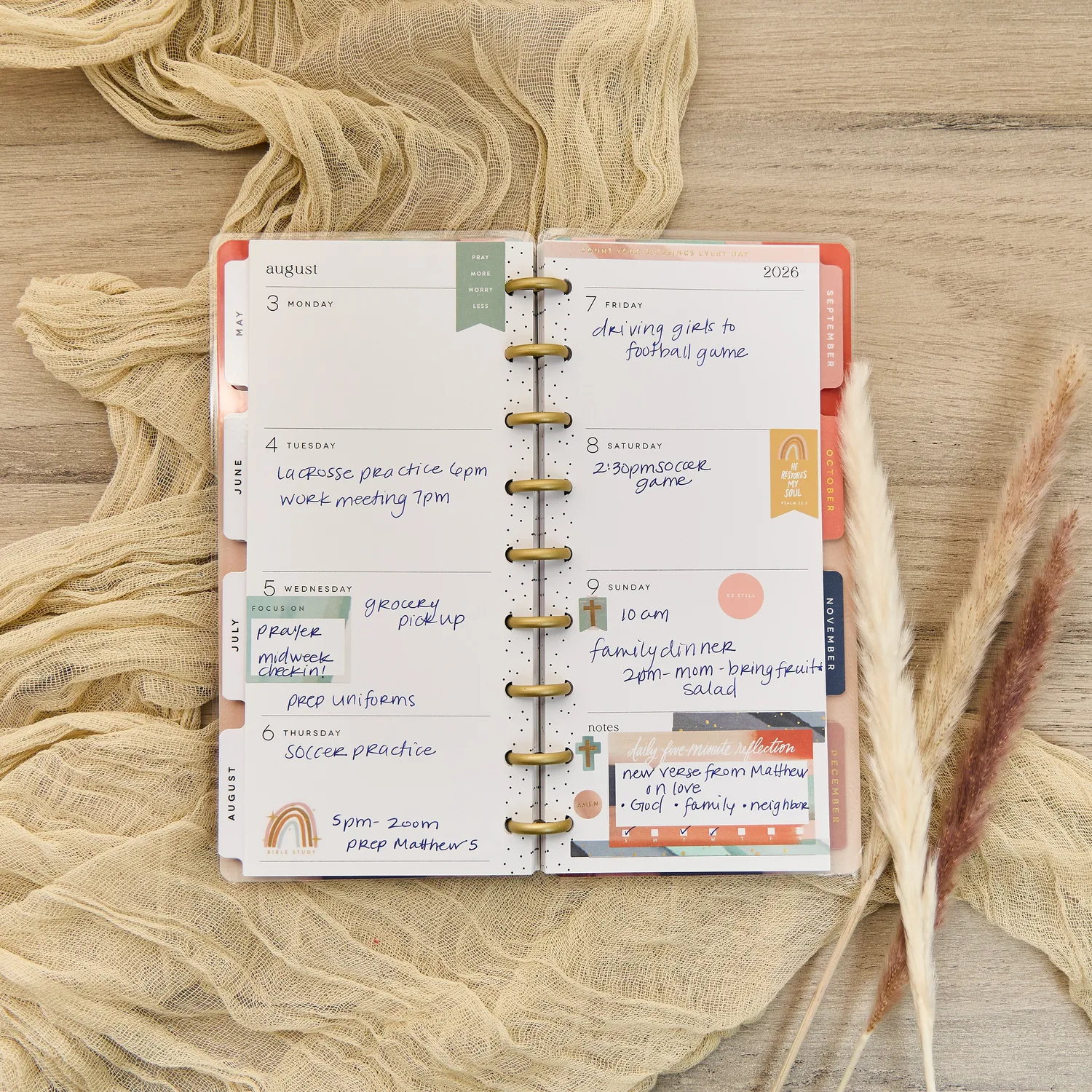 Happy Planner Watercolor Grace 2026 Skinny Classic agenda horizontal 12 mois