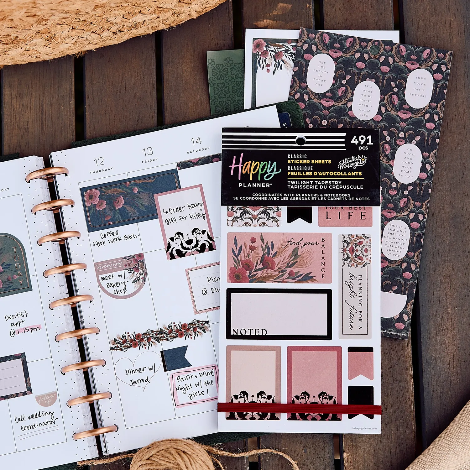 Happy Planner Twilight Tapestry livre stickers 30 feuilles