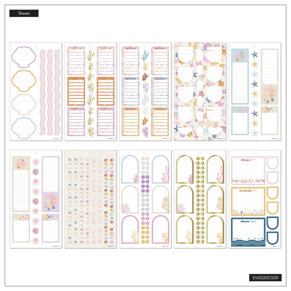 Happy Planner Shell Yeah! stickers 559 pcs bord de mer