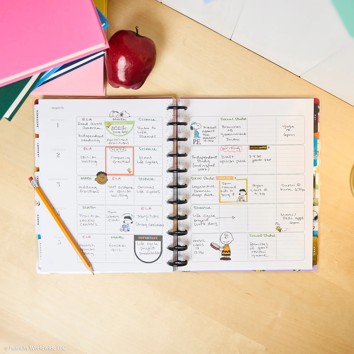 Happy Planner PEANUTS 2026-2027 agenda professeur Big 12 mois SNOOPY