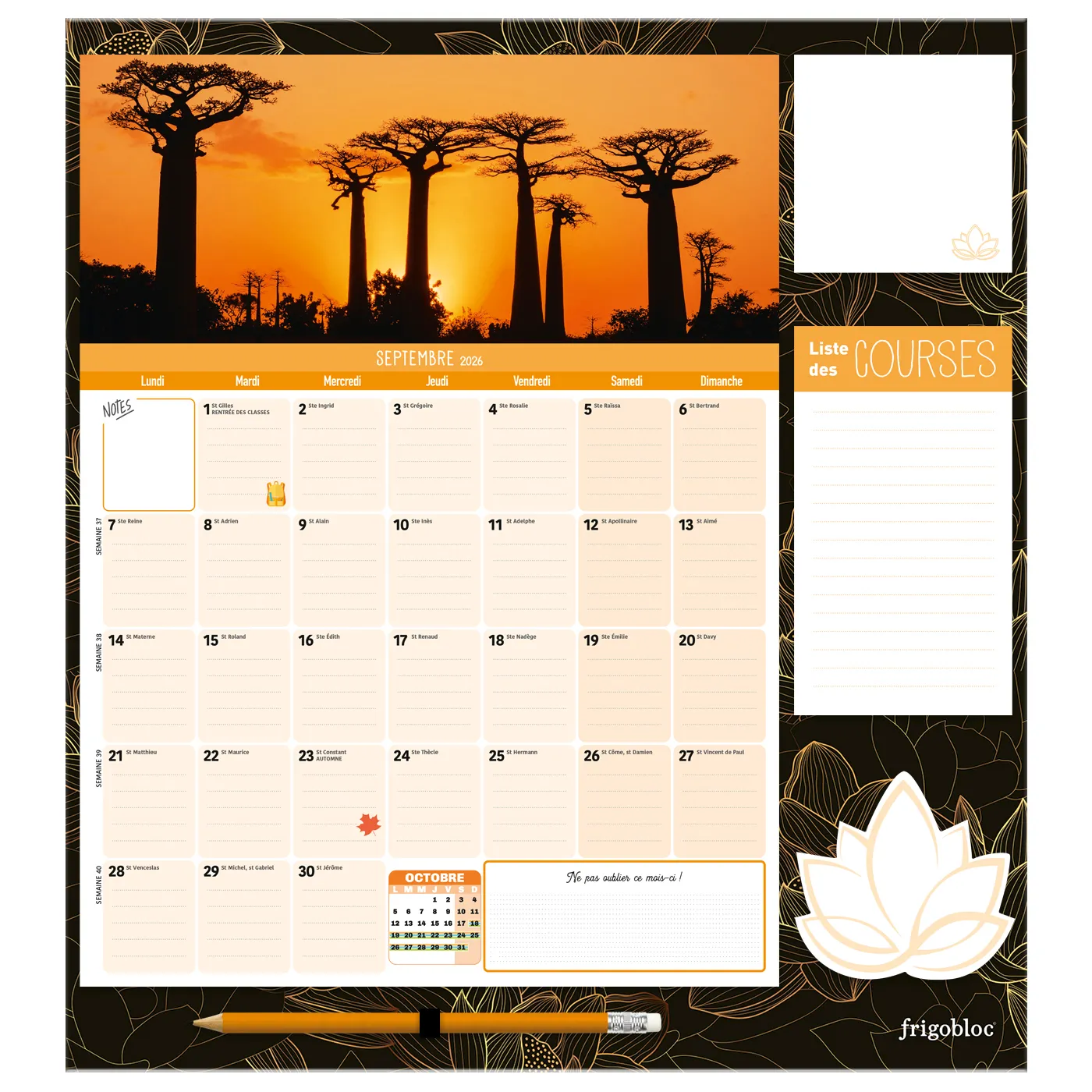 Frigobloc Mensuel Année zen calendrier familial sept 2026-déc 2027