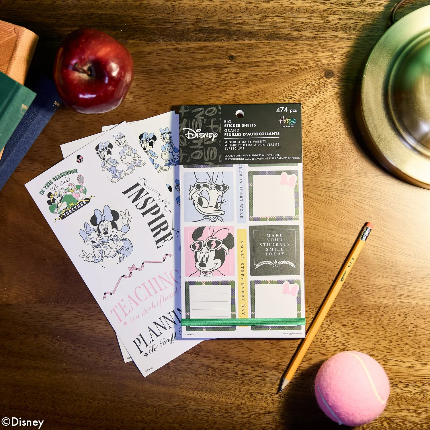Happy Planner Disney Minnie Daisy stickers big teacher varsity