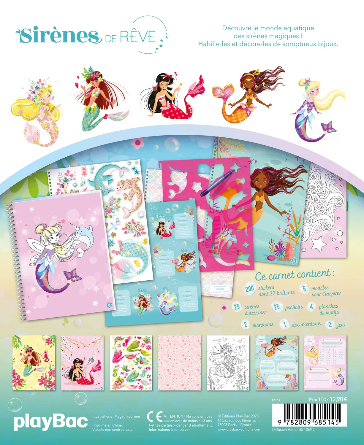 Sirènes de rêve Carnet créatif stickers pochoirs dès 5 ans
