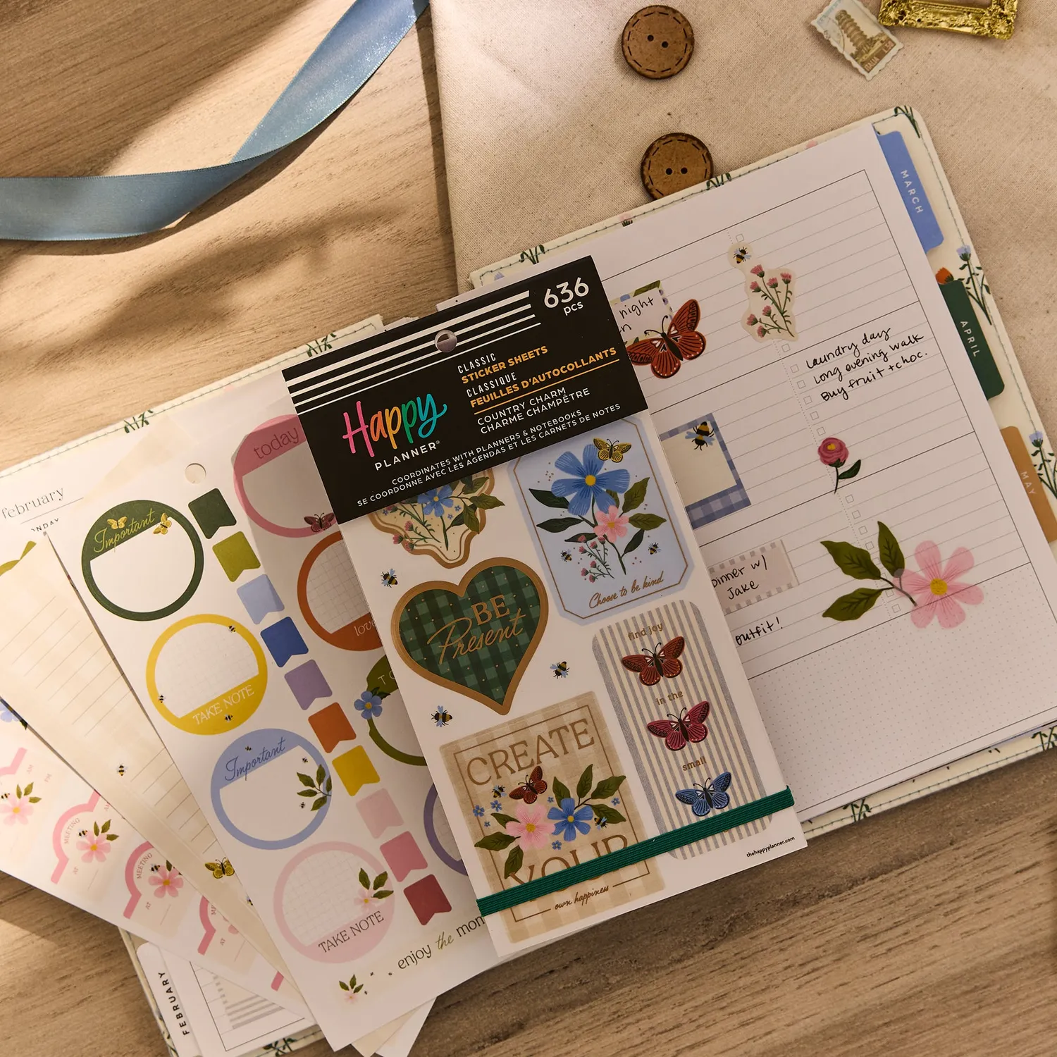 Happy Planner Country Charm Value Pack stickers 30 feuilles fleurs