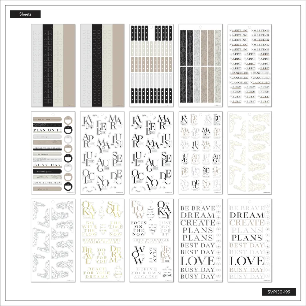 Happy Planner Modern Months Mini stickers 1107 noir et blanc